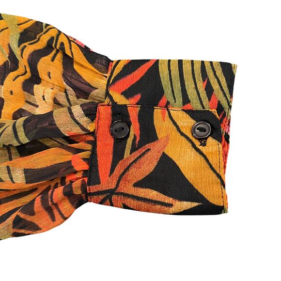 Spy Zone Exchange Black, Orange Gold Green Leaf Print Maxi Wrap Dress - Size M - Picture 5 of 10